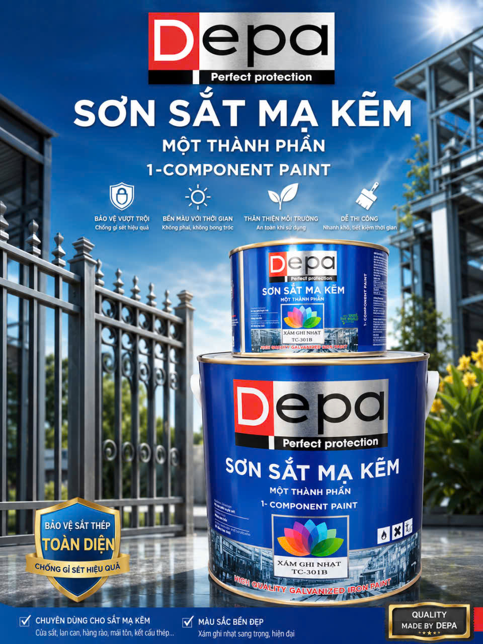 SƠN SẮT MẠ KẼM MÀU CAO CẤP (DEPA) 18L